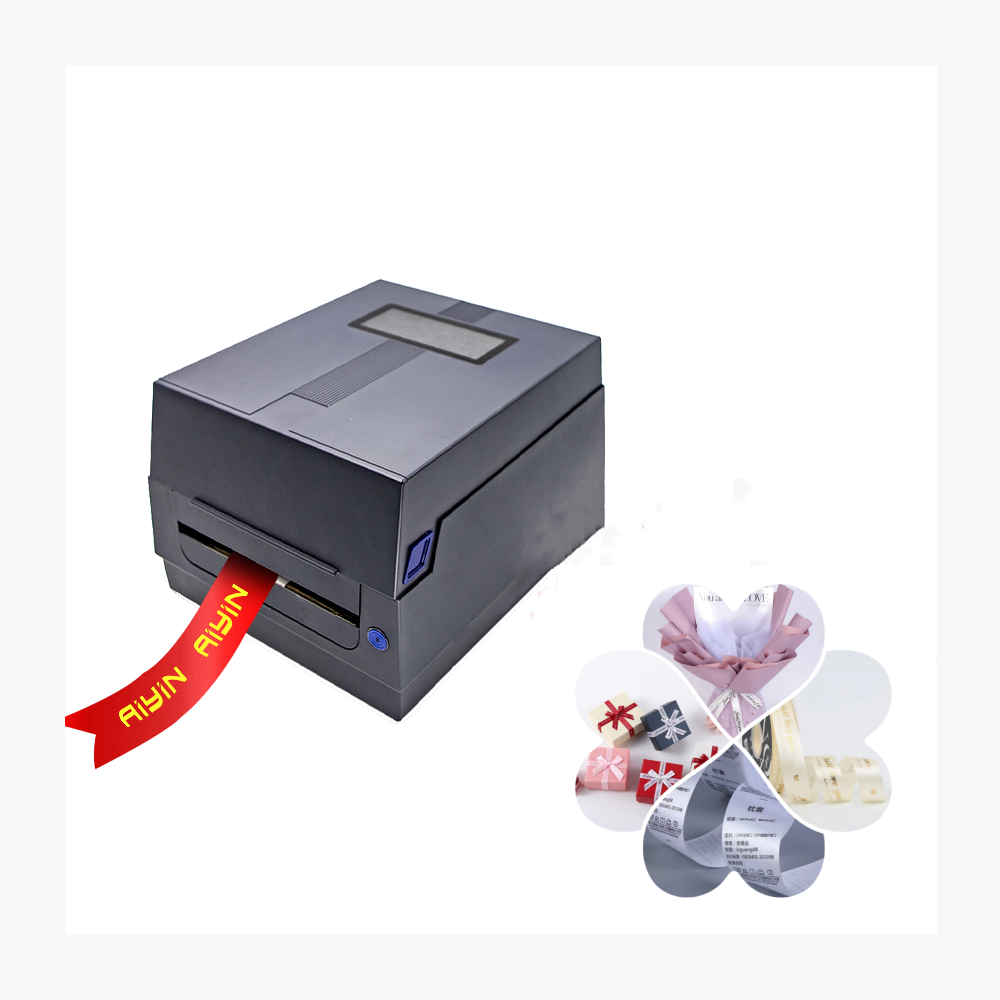Barcode Printer - 110mm熱転写ラベルプリンター、金属製4x6バーコードステッカー印刷用、サテン洗浄マーク用リボン付き